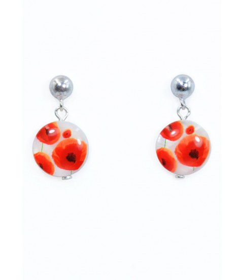 Pendientes nácar redondos, Amapola
