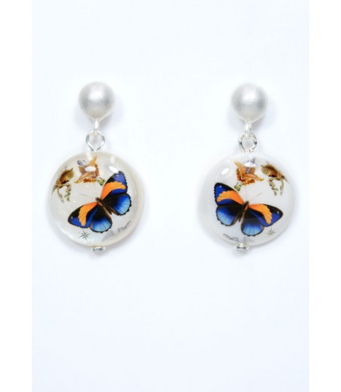Pendiente nácar redondo, Mariposa azul