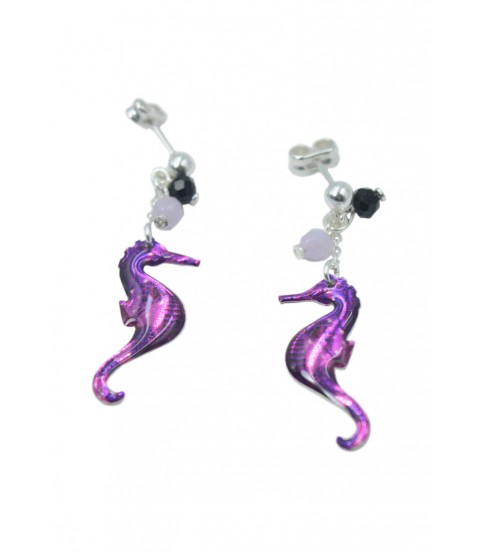Pendiente caballito de mar, Fuxia metal